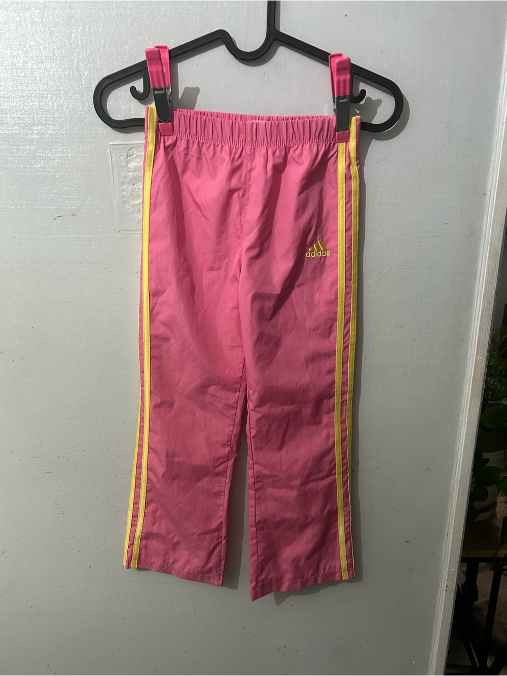 adidas Kids Pink Joggers with Yellow Side Stripes